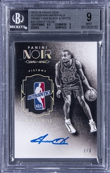 2015-16 Panini Noir "Autograph Materials" Prime Tags Black & White #29 Grant Hill Signed Game-Used Patch Card (#1/3) - BGS MINT 9/BGS 10